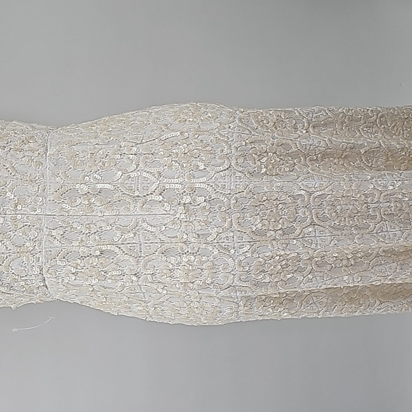 Express Bridal Ivory Sequin Over Lace Embellished Statement Evening Dress - Picture 11 of 17